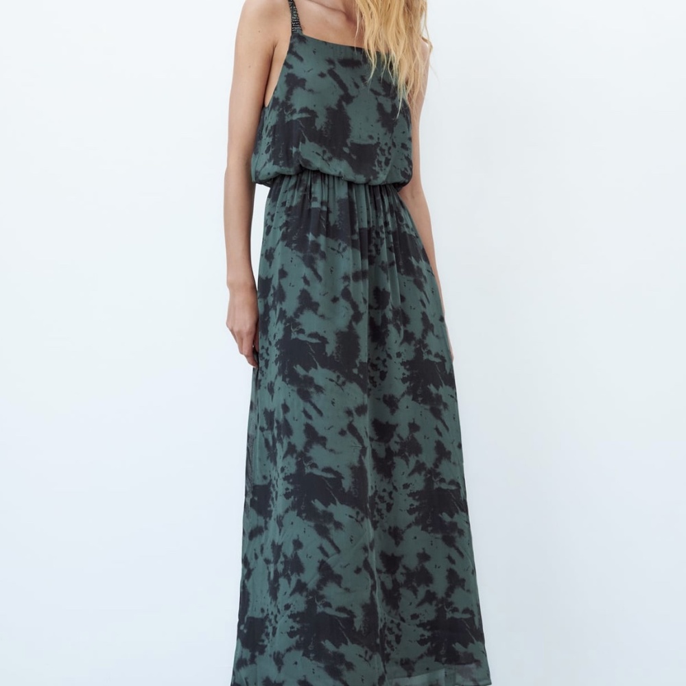 Zara Black and Forest Green Tie-Dye Maxi Dress